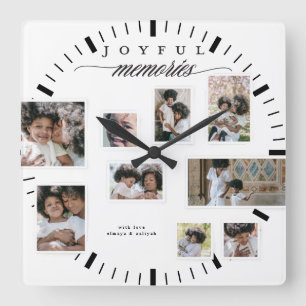 Holiday Photo Collage Modern Joyful Moments Square Wall Clock