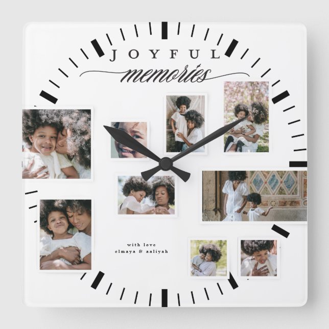 Holiday Photo Collage Modern Joyful Moments Square Wall Clock (Front)
