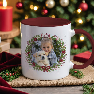 Holiday Photo Elegant Wreath Red Christmas Bow Mug