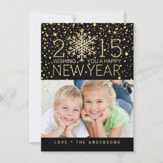 Holiday Photo Happy New Year Snowflake Confetti Card