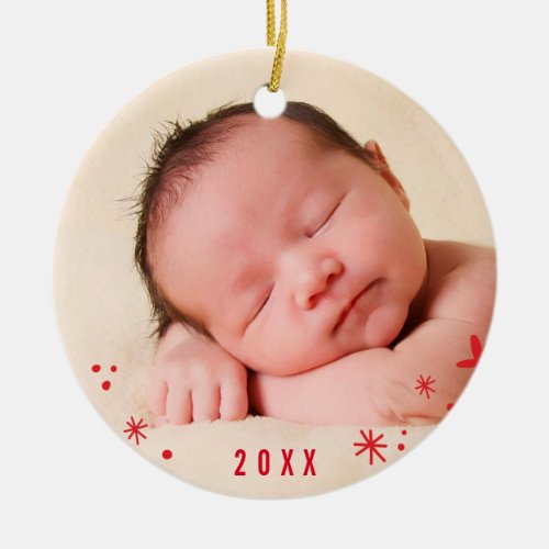HOLIDAY PHOTO ORNAMENT hand lettered joy red