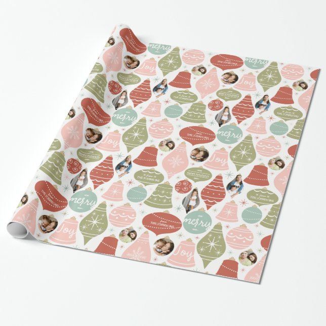 Holiday Photo Ornaments Wrapping Paper (Unrolled)