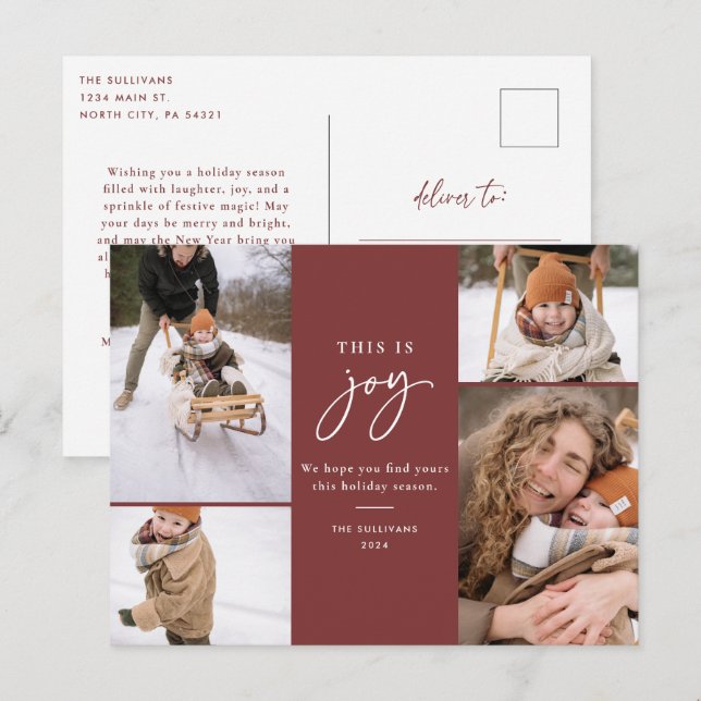 Holiday Photo Postcard Red This is Joy (Front/Back)