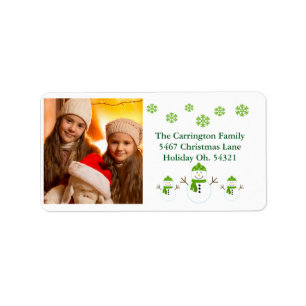 Holiday Photo Snowman Snowflake Xmas Address   Label