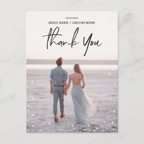 HOLIDAY PHOTO THANK YOU Modern Minimal Dot Script Postcard