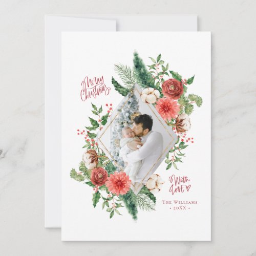 Holiday Photo Watercolor Floral Merry Christmas