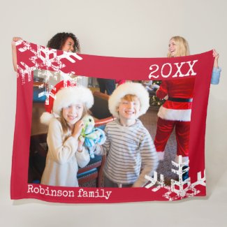 Holiday Photo with Distressed Snowflakes | Fleece Blanket