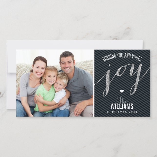 HOLIDAY PHOTOCARD striped glitter type joy black (Front)