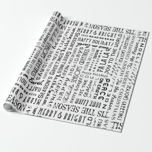 Holiday Phrases Typography Specialty Gift Wrap (Unrolled)