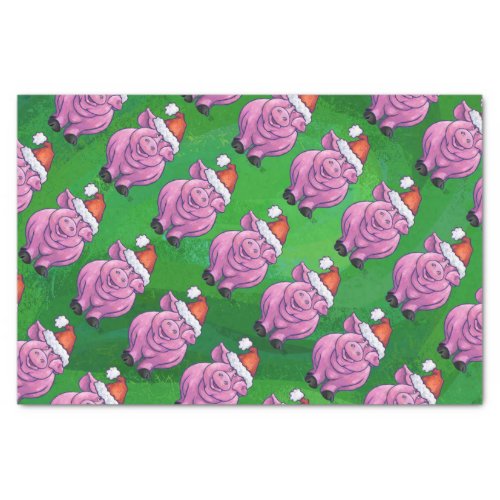Holiday Pig in Santa Hat Pattern on Green Tissue Paper