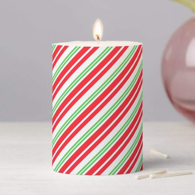 Holiday Pillar Candle Candy Cane Striped (In Situ)