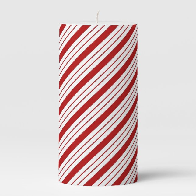 Holiday Pillar Candle Candy Cane Striped (Front)