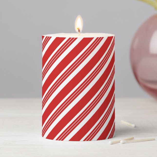 Holiday Pillar Candle Candy Cane Striped (In Situ)