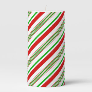 Holiday Pillar Candle Candy Cane Striped