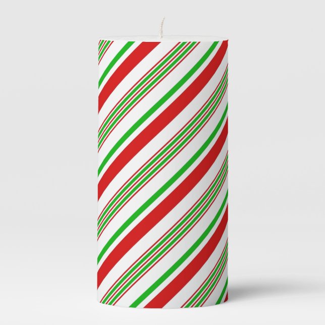 Holiday Pillar Candle Candy Cane Striped (Front)