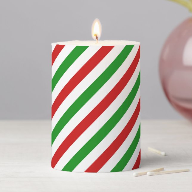 Holiday Pillar Candle Candy Cane Striped (In Situ)
