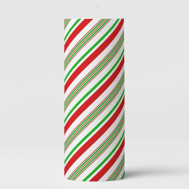 Holiday Pillar Candle Candy Cane Striped (Front)