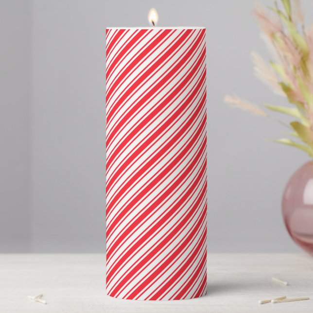 Holiday Pillar Candle Candy Cane Striped (In Situ)