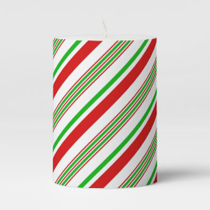 Holiday Pillar Candle Candy Cane Striped
