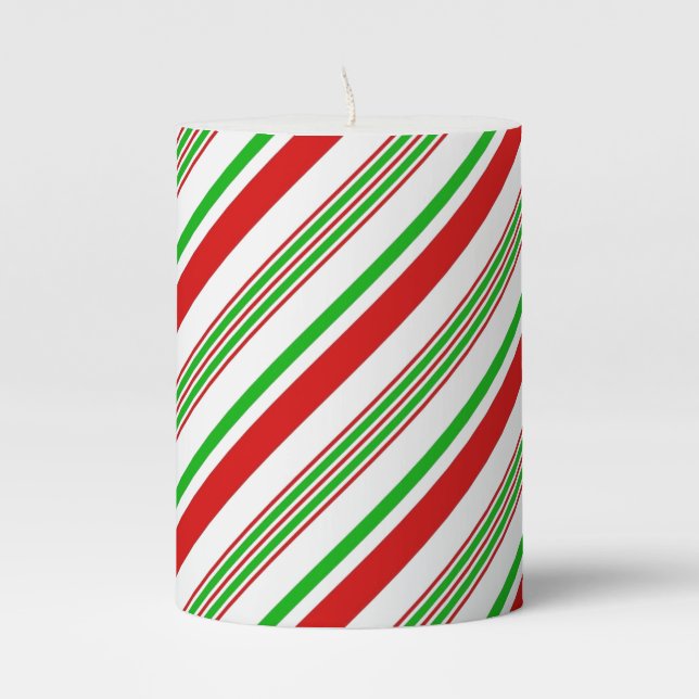 Holiday Pillar Candle Candy Cane Striped (Front)