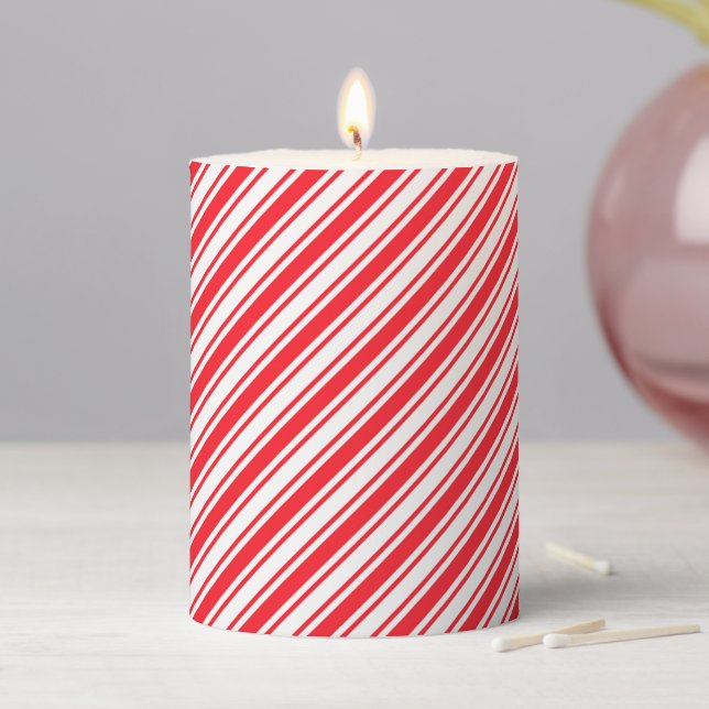 Holiday Pillar Candle Candy Cane Striped (In Situ)