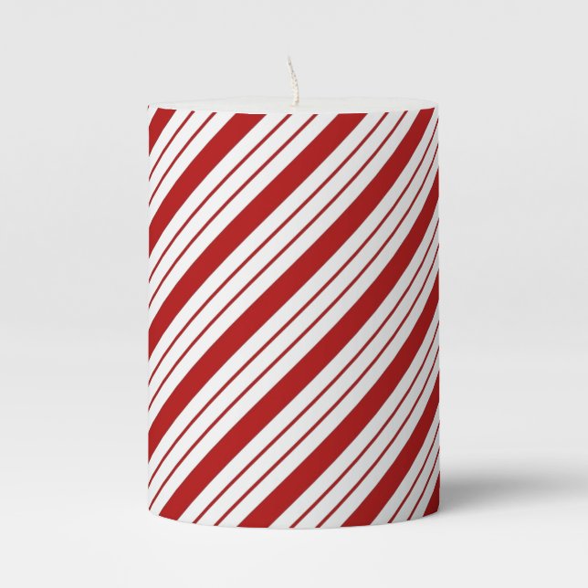 Holiday Pillar Candle Candy Cane Striped (Front)