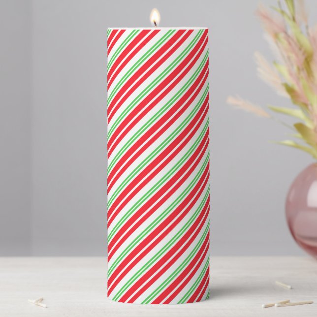 Holiday Pillar Candle Candy Cane Striped (In Situ)