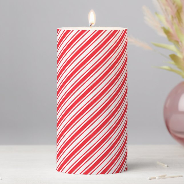 Holiday Pillar Candle Candy Cane Striped (In Situ)