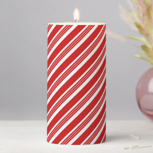 Holiday Pillar Candle Candy Cane Striped