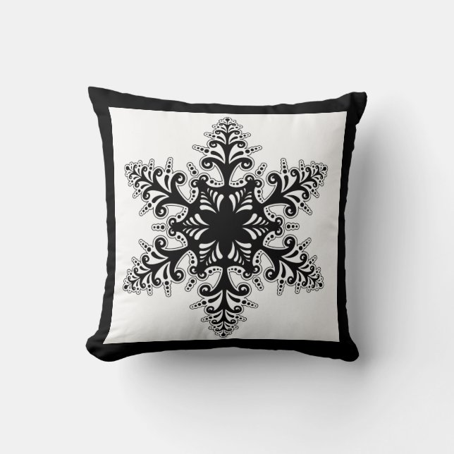 Holiday Pillow-Black & White Snowflake Throw Pillow (Front)