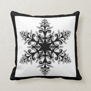 Holiday Pillow-Black & White Snowflake Throw Pillow