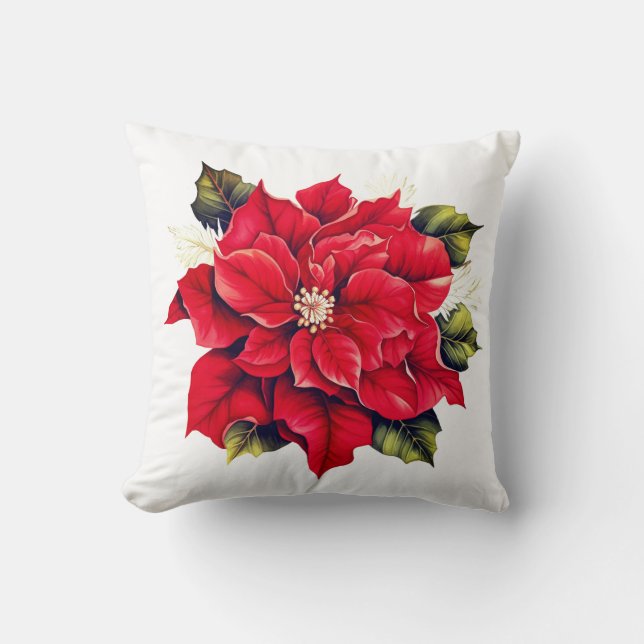 Holiday Pillow-Poinsettia  Throw Pillow (Front)