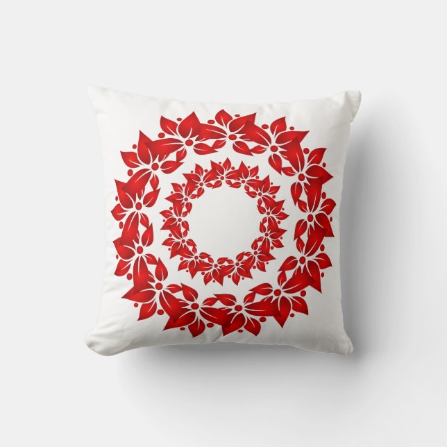 Holiday Pillow-Poinsettia Wreath Throw Pillow (Front)