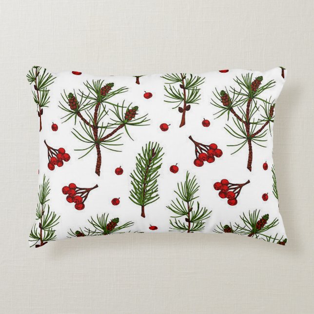 Holiday Pine and Berries Accent Throw Pillow (Front)