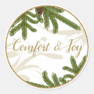 Holiday Pine Boughs Comfort and Joy Classic Round Sticker