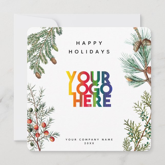 Holiday Pine Cones Business Logo Christmas Card (Front)