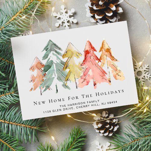 Holiday Pine Tree Forest Watercolor Moving Announcement Postcard