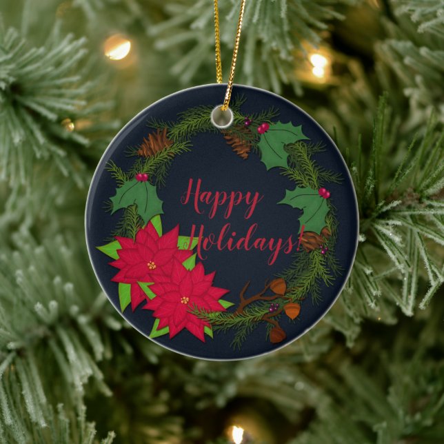 Holiday Pine Wreath | Christmas Personalize It Ceramic Ornament (Tree)