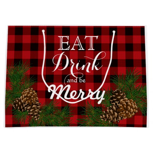 Holiday pinecone red plaid medium gift bag