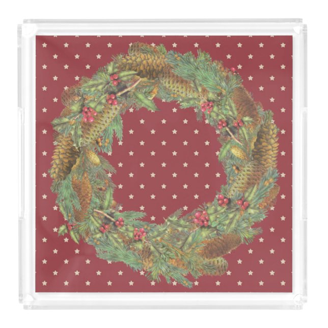 Holiday Pinecone Wreath Acrylic Tray (Front)