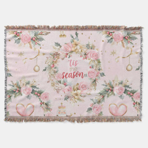 Holiday Pink Merry Christmas Beaux Wreath Custom Throw Blanket