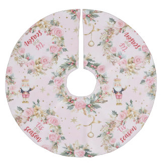 Holiday Pink Merry Nutcracker Beaux Custom Message Brushed Polyester Tree Skirt