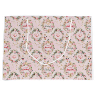 Holiday Pink Merry Nutcracker Beaux Custom Message Large Gift Bag