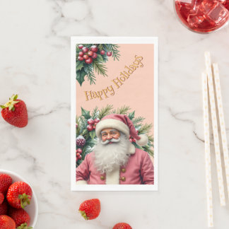 Holiday Pink Santa Claus Paper Guest Towels