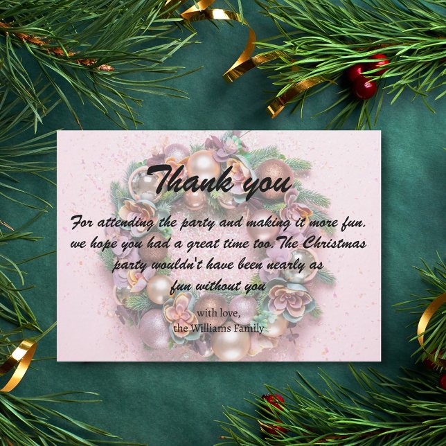holiday pink wreath christmas party thank you  note card (Creator Uploaded)