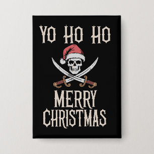 Holiday Pirate Yo Ho Ho Christmas Santa Boating  Button