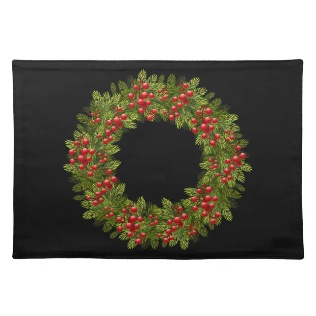 Holiday PlacematRed Berry Wreath Cloth Placemat Zazzle