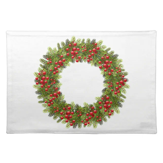 Holiday PlacematRed Berry Wreath Cloth Placemat Zazzle