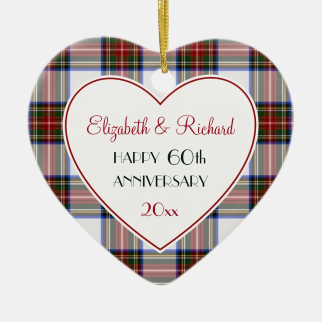 Holiday Plaid 60th or ANY Anniversary Ornament (Front)