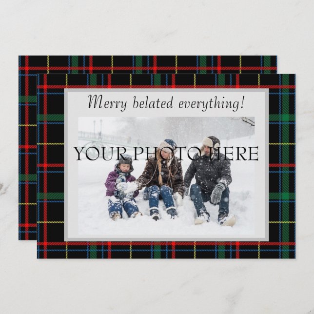 Holiday Plaid Belated Photo Card (Front/Back)